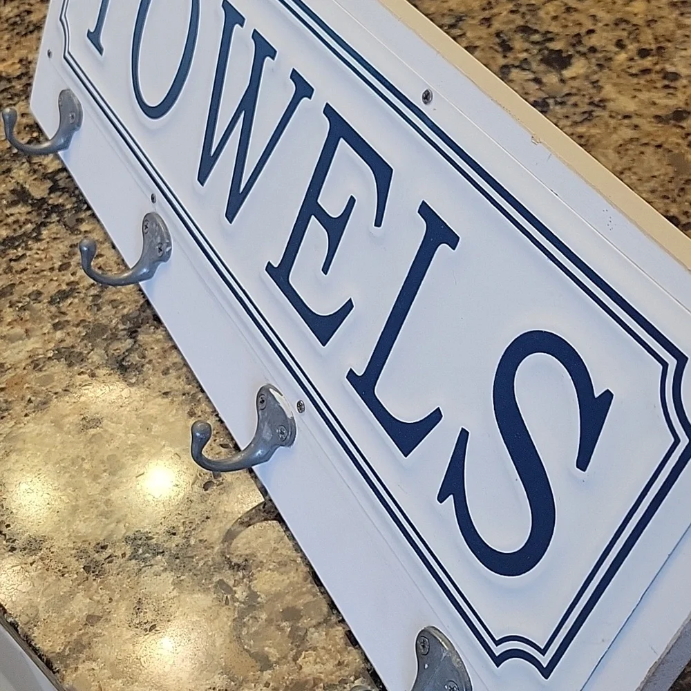Towels Wall Hook Rack - White and Navy Home Wall Decor NEW